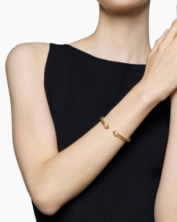 Cable Bracelet in 18K Yellow Gold with Diamonds, 5mm