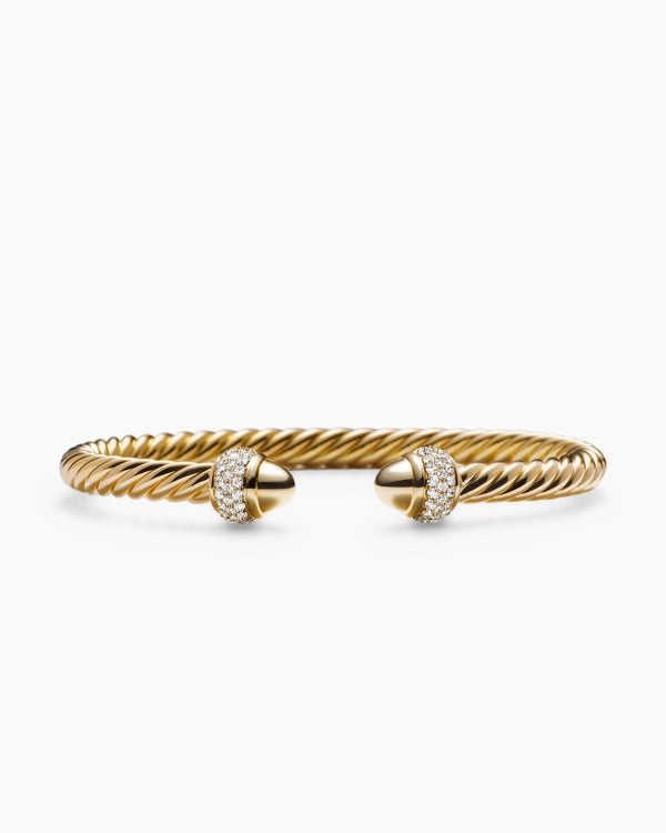Cable Bracelet in 18K Yellow Gold with Diamonds, 5mm