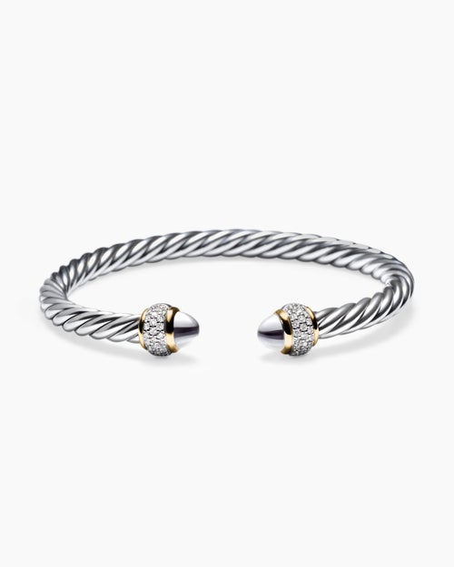 Womens Cable Bracelet in Sterling Silver with 18K Yellow Gold and Diamonds, 5mm