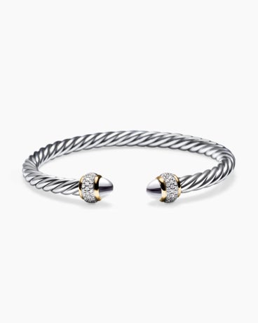 Cable Bracelet in Sterling Silver with 18K Yellow Gold and Diamonds, 5mm