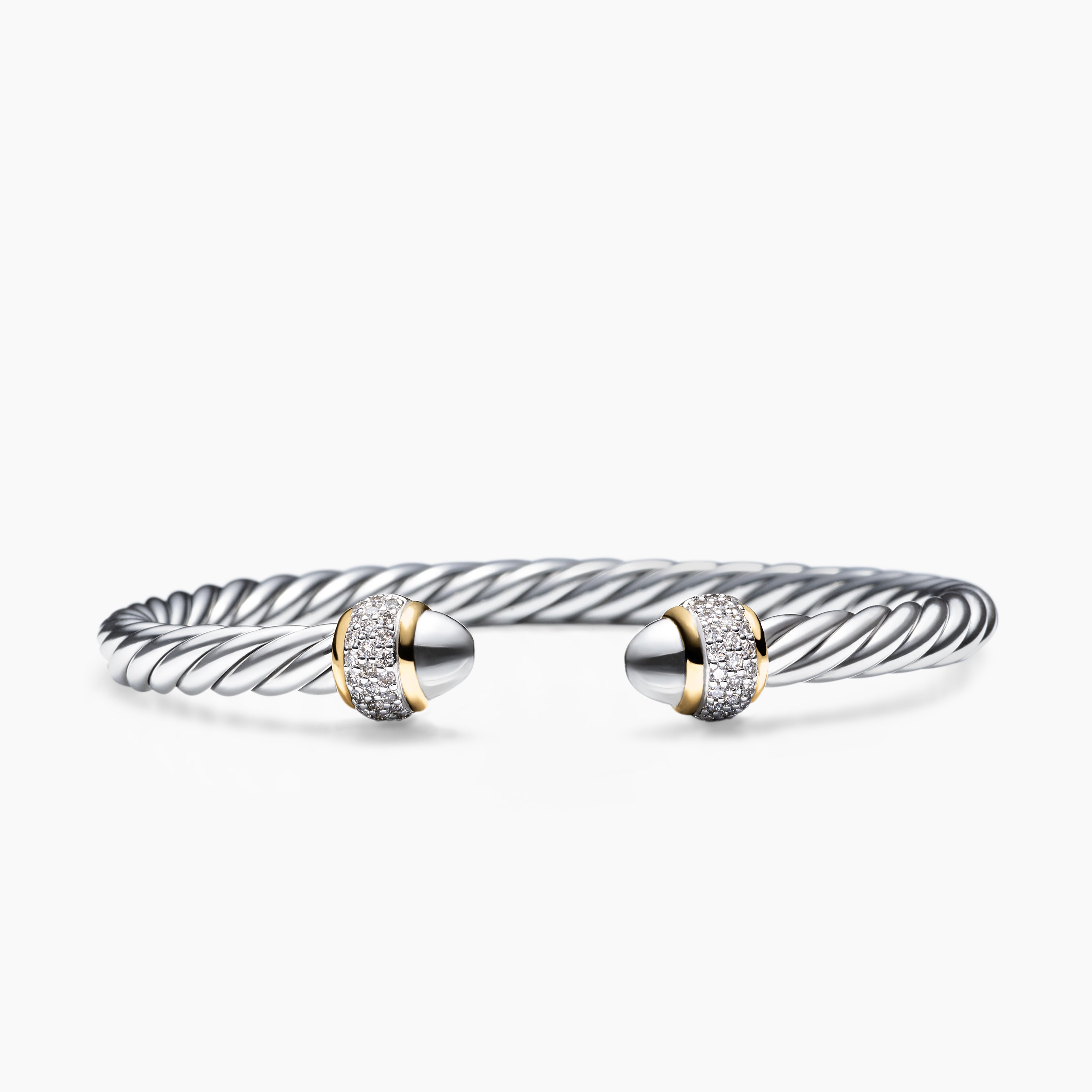Bracelet Cable en argent massif avec or jaune 18 carats et diamants, 5 mm femme 