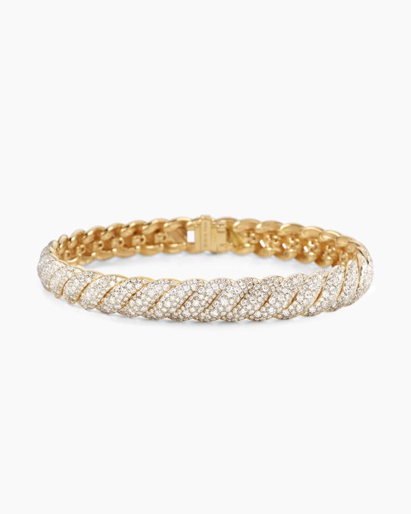 Sculpted Cable Bracelet in 18K Yellow Gold with Diamonds, 8.5mm