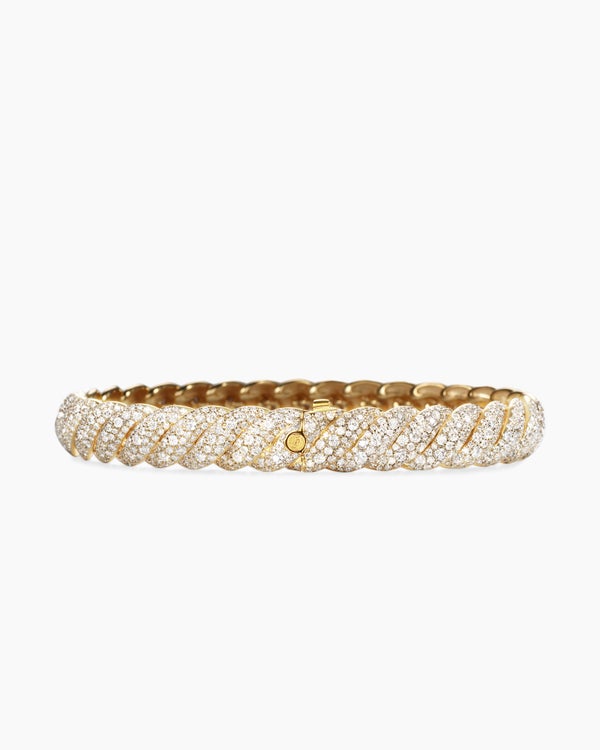 Sculpted Cable Bracelet in 18K Yellow Gold with Diamonds, 8.5mm