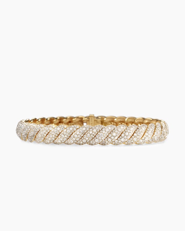 Sculpted Cable Bracelet in 18K Yellow Gold with Diamonds, 8.5mm