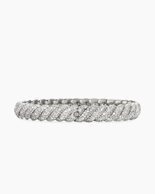 Sculpted Cable Bracelet in Sterling Silver with Diamonds, 8.5mm