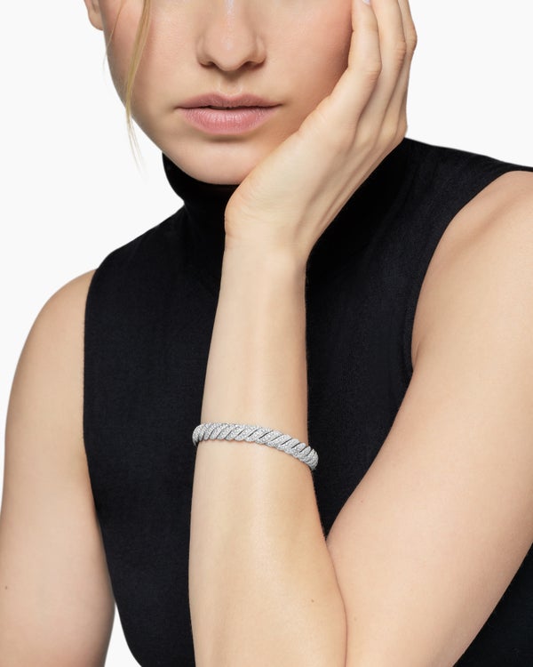 Sculpted Cable Bracelet in Sterling Silver with Diamonds, 8.5mm