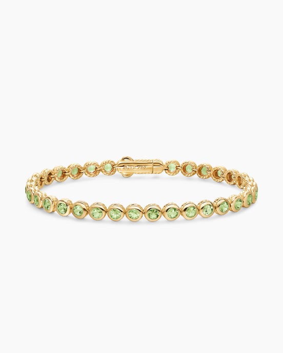 Bezel Set Tennis Bracelet in 18K Yellow Gold with Peridot, 4.7mm