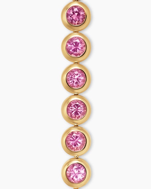Womens Bezel Set Tennis Bracelet in 18K Yellow Gold with Pink Tourmalines, 4.7mm