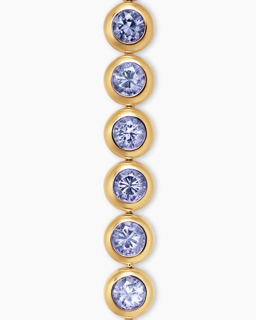Womens Bezel Set Tennis Bracelet in 18K Yellow Gold with Tanzanite, 4.7mm