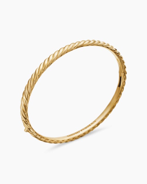 Womens Sculpted Cable Bangle Bracelet in 18K Yellow Gold, 4.6mm