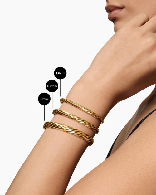 Womens Sculpted Cable Bangle Bracelet in 18K Yellow Gold