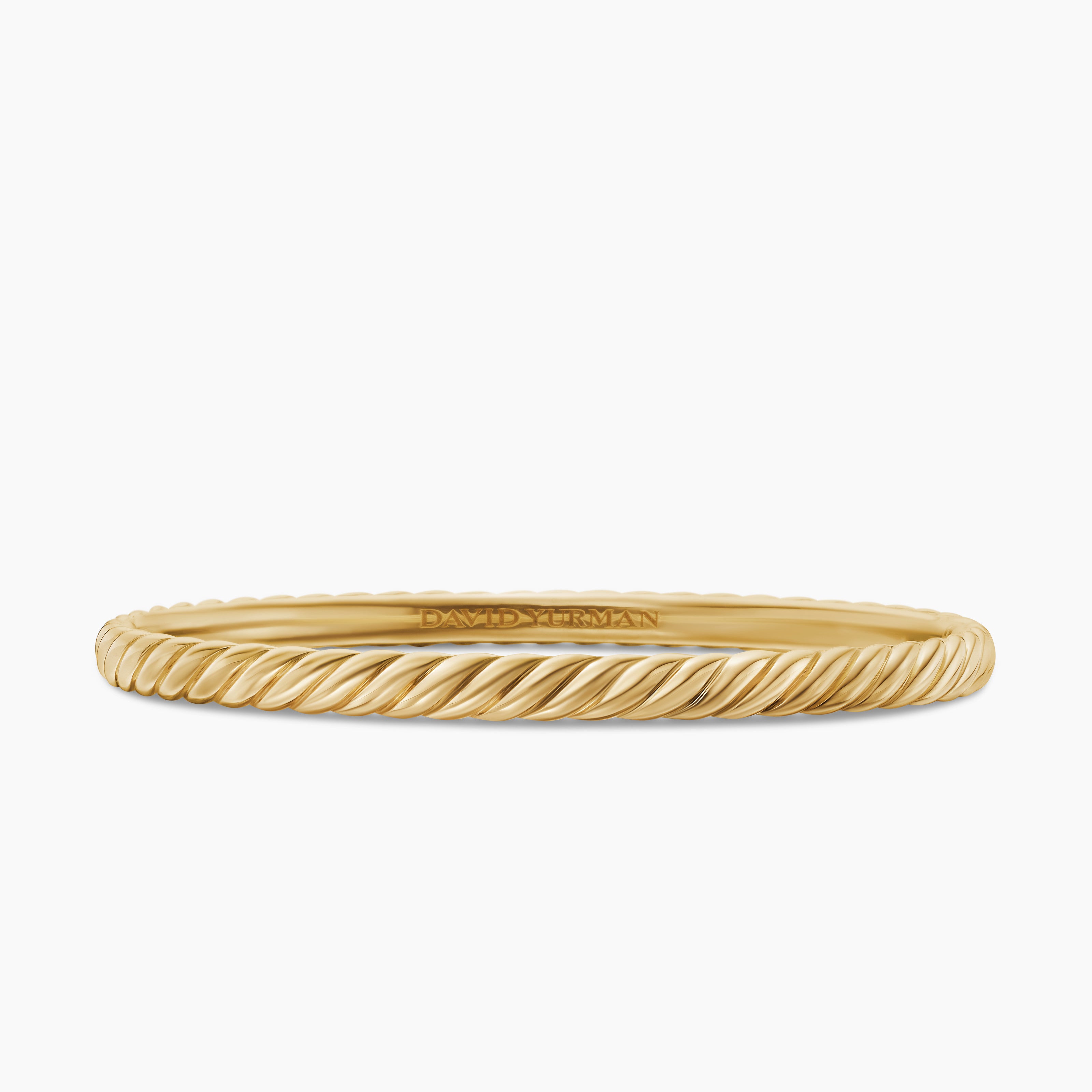 Womens Sculpted Cable Bangle Bracelet in 18K Yellow Gold, 4.6mm