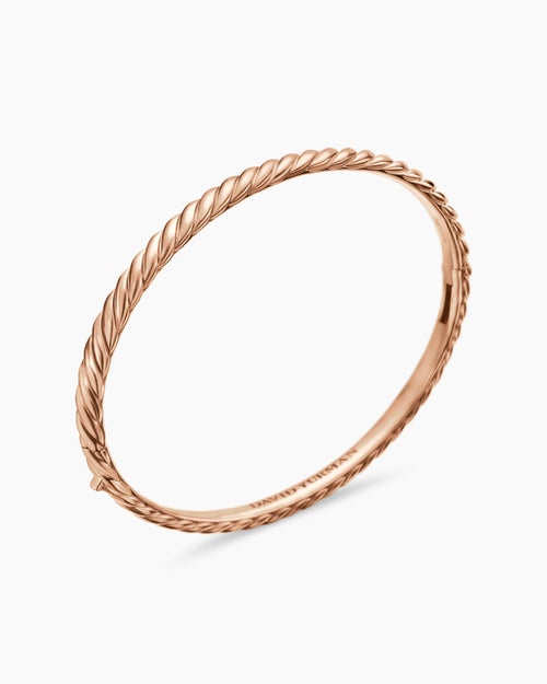 Womens Sculpted Cable Bangle Bracelet in 18K Rose Gold, 4.6mm