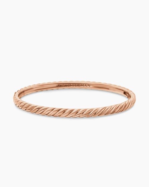 Womens Sculpted Cable Bangle Bracelet in 18K Rose Gold, 4.6mm