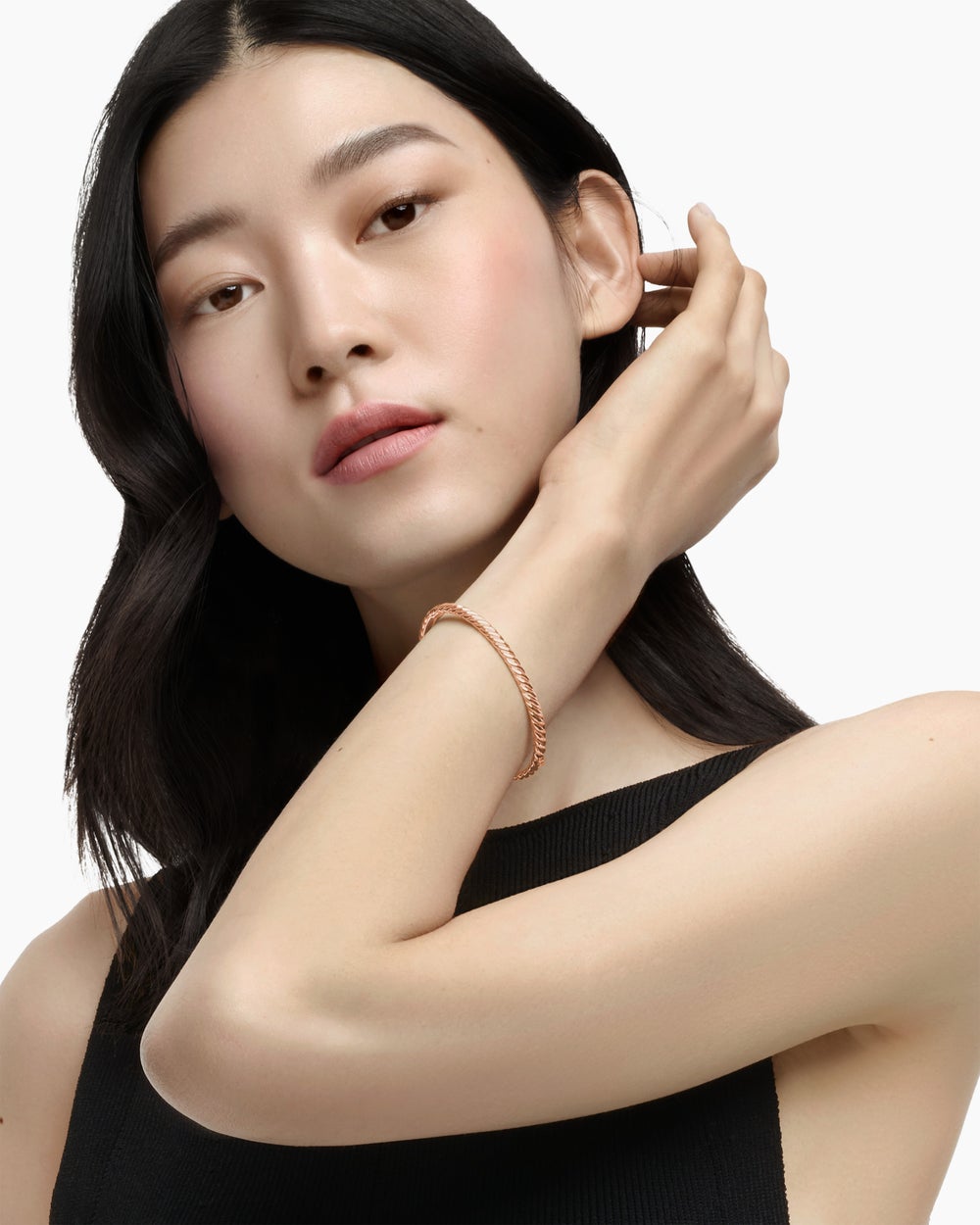 Womens Sculpted Cable Bangle Bracelet in 18ct Rose Gold, 4.6mm