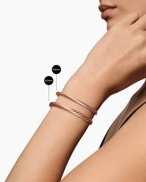 Womens Sculpted Cable Bangle Bracelet in 18K Rose Gold, 4.6mm