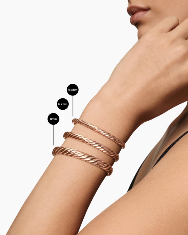 Sculpted Cable Bangle Bracelet in 18K Rose Gold, 4.6mm