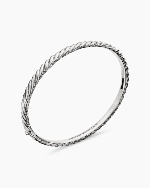 Womens Sculpted Cable Bangle Bracelet in 18K White Gold, 4.6mm