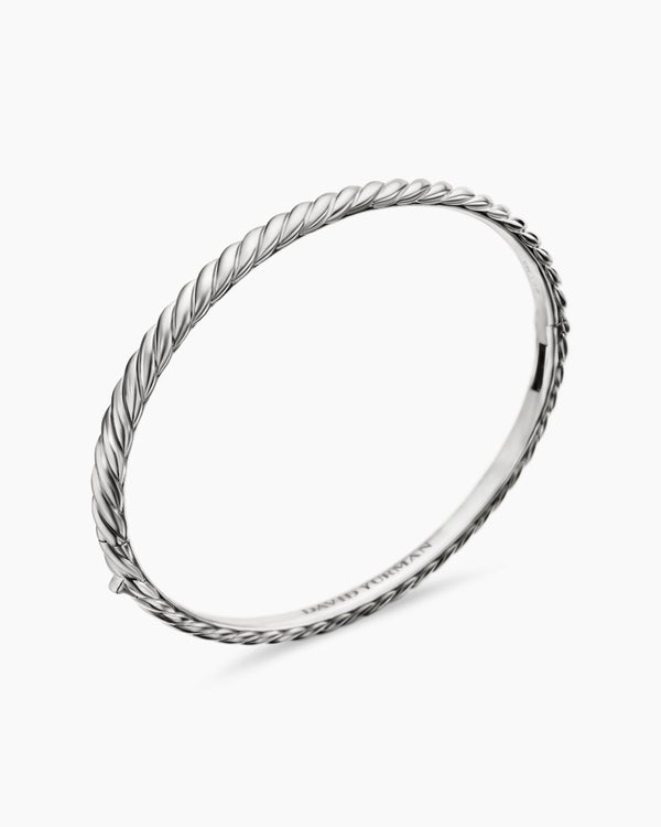 Sculpted Cable Bangle Bracelet in 18K White Gold, 4.6mm