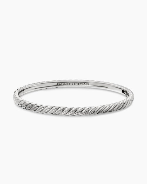 Womens Sculpted Cable Bangle Bracelet in 18K White Gold, 4.6mm