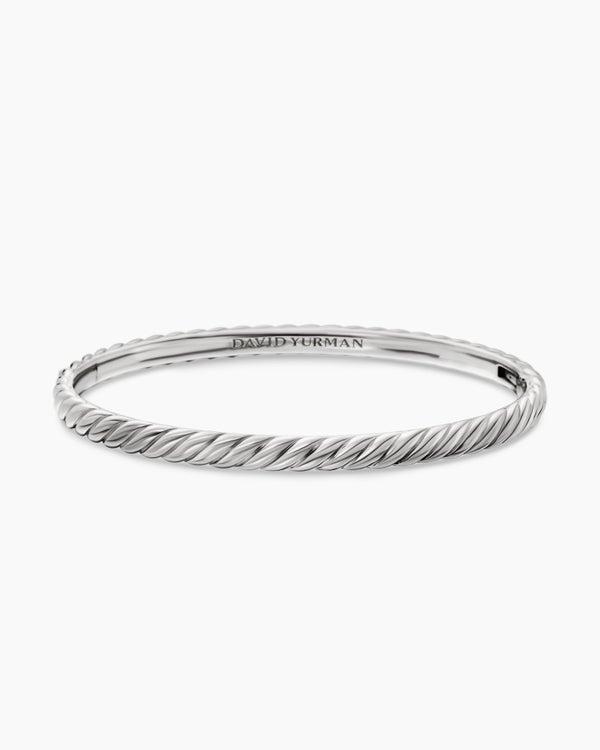 Sculpted Cable Bangle Bracelet in 18K White Gold, 4.6mm