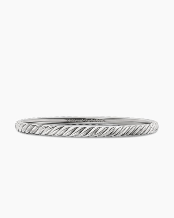 Sculpted Cable Bangle Bracelet in 18K White Gold, 4.6mm