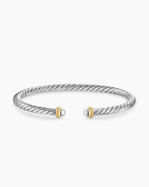 Womens Cable Flex Bracelet in Sterling Silver with 14ct Yellow Gold, 4mm