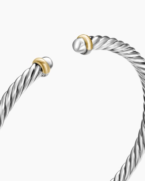 Womens Cable Flex Bracelet in Sterling Silver with 14ct Yellow Gold, 4mm