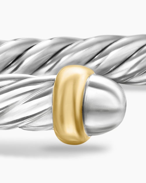 Womens Cable Flex Bracelet in Sterling Silver with 14ct Yellow Gold, 4mm