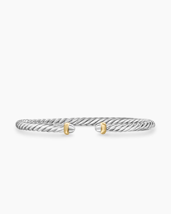 Cable Flex Bracelet in Sterling Silver with 14K Yellow Gold, 4mm
