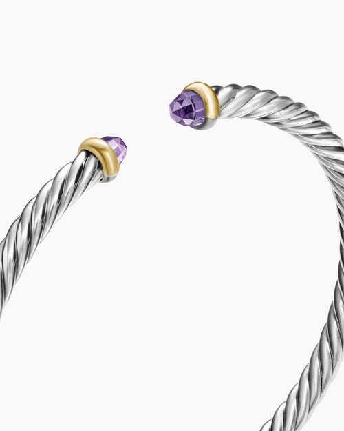 Womens Cable Flex® Bracelet in Sterling Silver with 14K Yellow Gold and Amethyst, 4mm