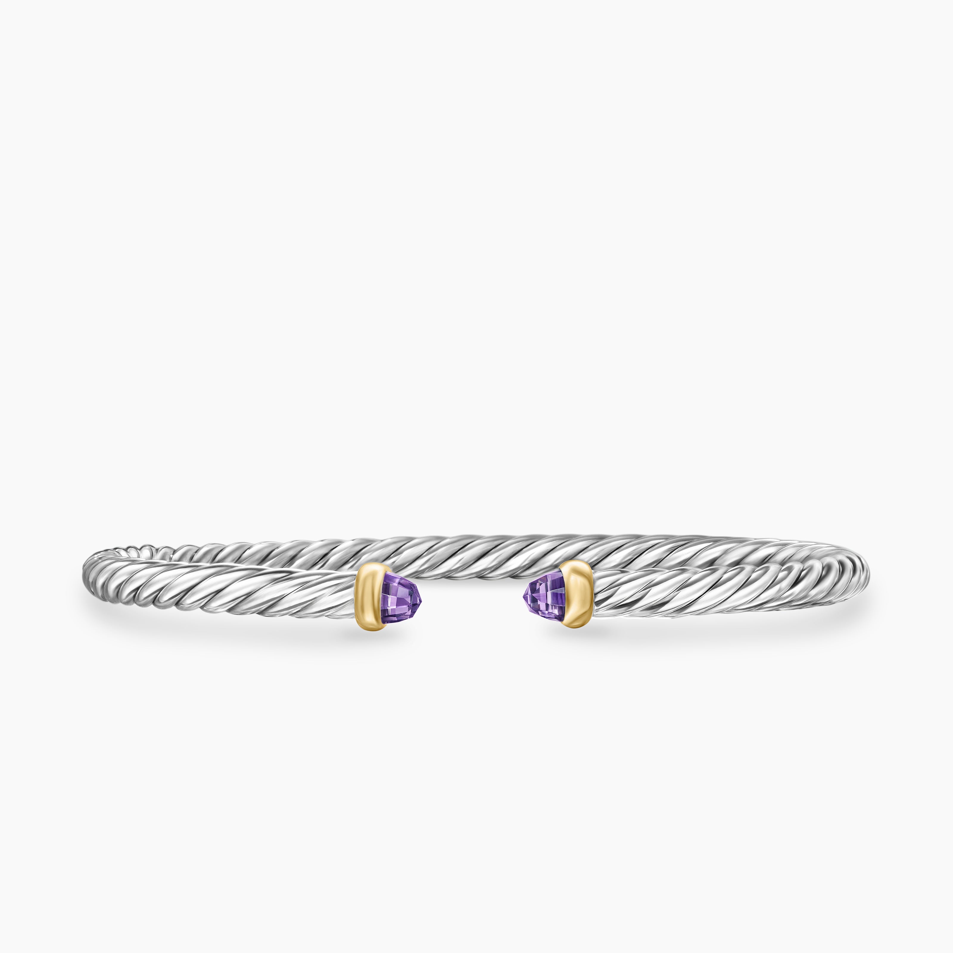Womens Cable Flex&reg; Bracelet in Sterling Silver with 14K Yellow Gold and Amethyst, 4mm