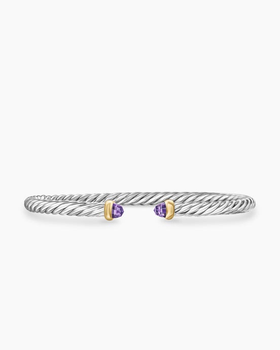 Cable Flex® Bracelet in Sterling Silver with 14K Yellow Gold and Amethyst, 4mm