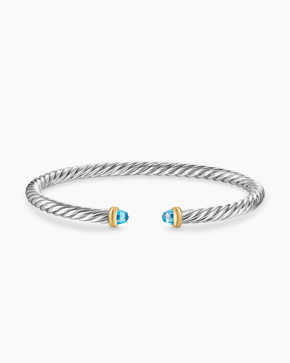 Womens Cable Flex Bracelet in Sterling Silver with 14K Yellow Gold, 4mm