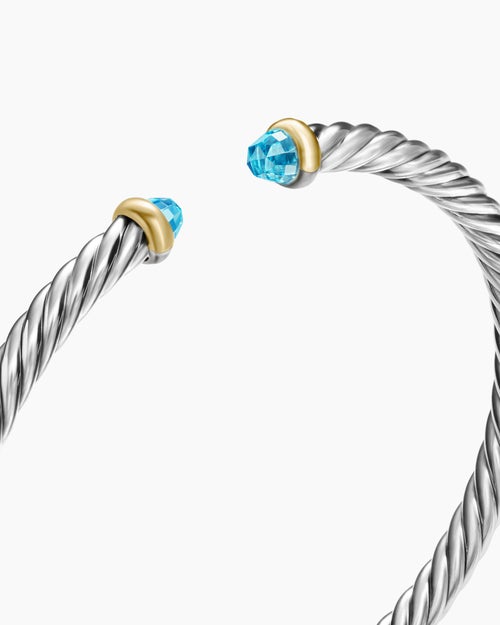 Womens Cable Flex® Bracelet in Sterling Silver with 14K Yellow Gold and Blue Topaz, 4mm