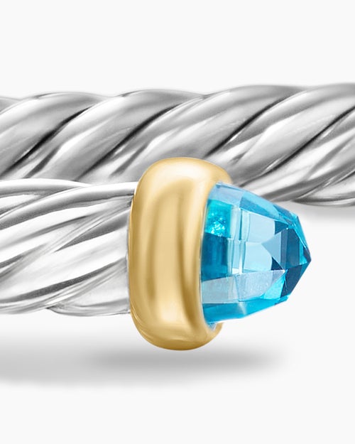 Womens Cable Flex Bracelet in Sterling Silver with 14K Yellow Gold, 4mm