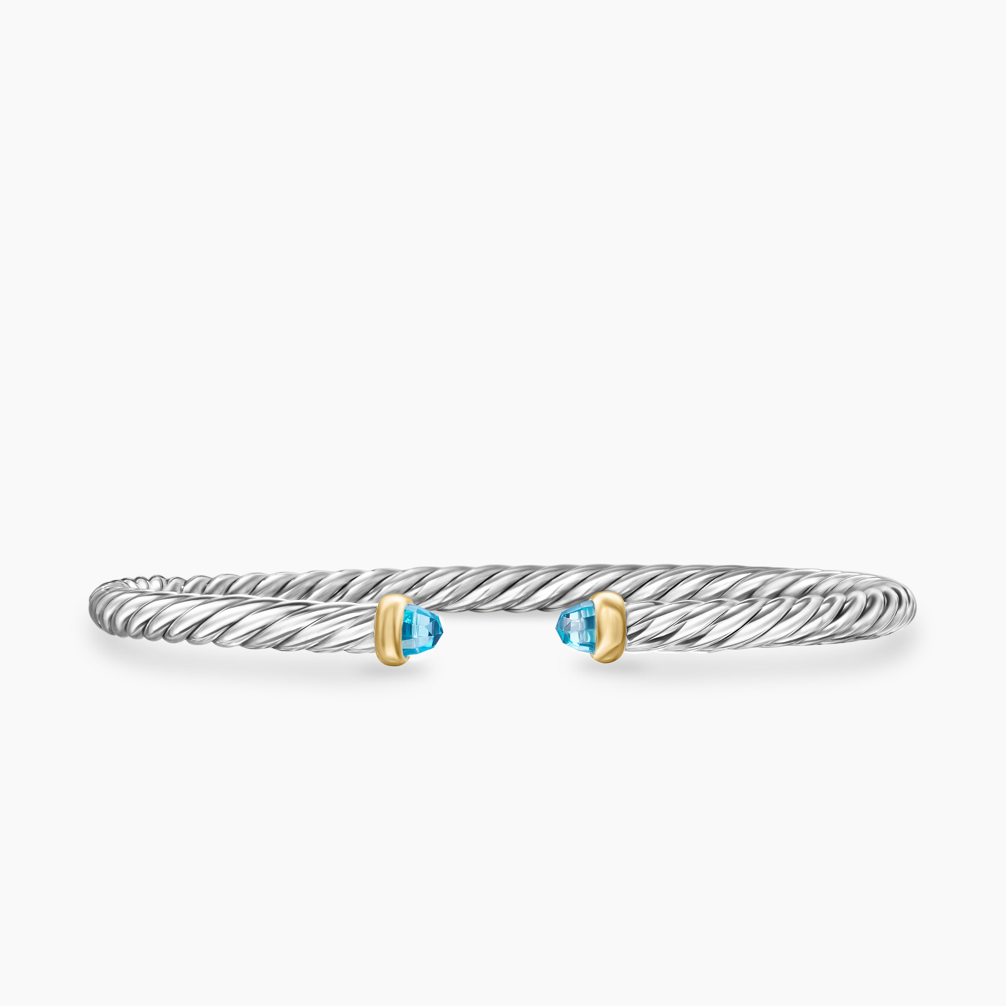 Womens Cable Flex Bracelet in Sterling Silver with 14K Yellow Gold, 4mm