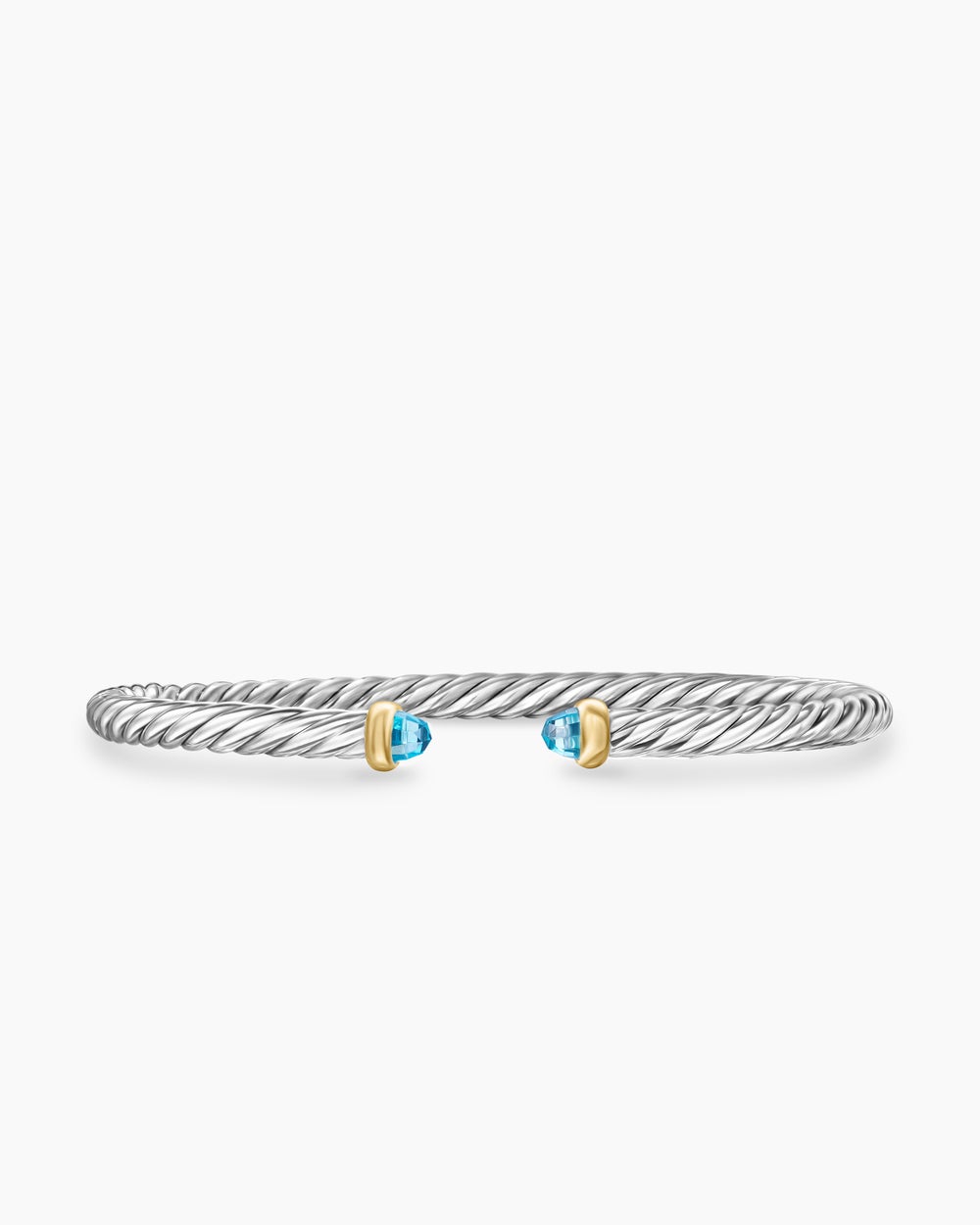 Womens Cable Flex Bracelet in Sterling Silver with 14K Yellow Gold, 4mm