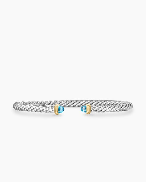 Womens Cable Flex Bracelet in Sterling Silver with 14K Yellow Gold, 4mm