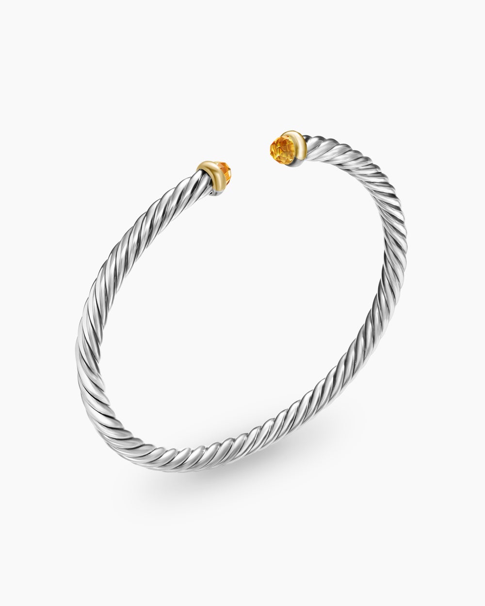 Womens Cable Flex Bracelet in Sterling Silver with 14K Yellow Gold, 4mm