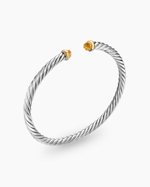 Womens Cable Flex® Bracelet in Sterling Silver with 14K Yellow Gold and Citrine, 4mm