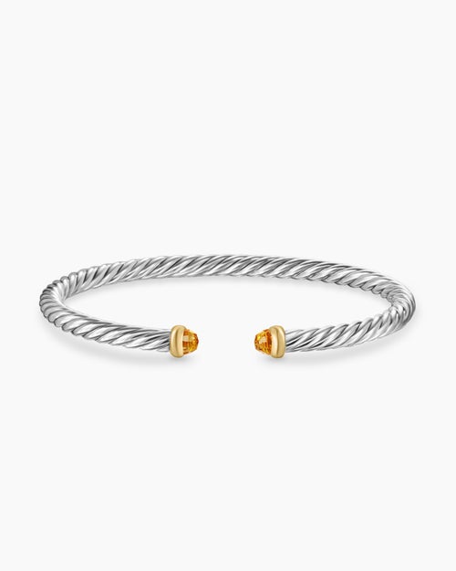 Womens Cable Flex® Bracelet in Sterling Silver with 14K Yellow Gold and Citrine, 4mm