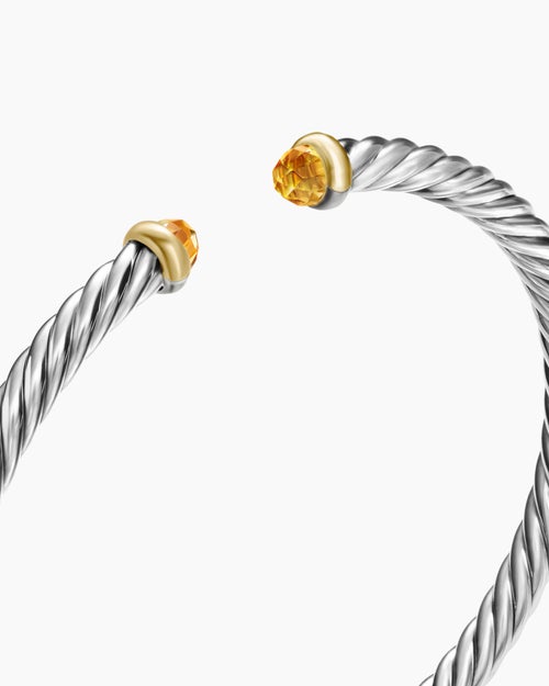 Womens Cable Flex® Bracelet in Sterling Silver with 14K Yellow Gold and Citrine, 4mm