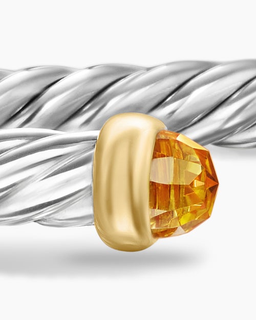 Womens Cable Flex Bracelet in Sterling Silver with 14K Yellow Gold, 4mm