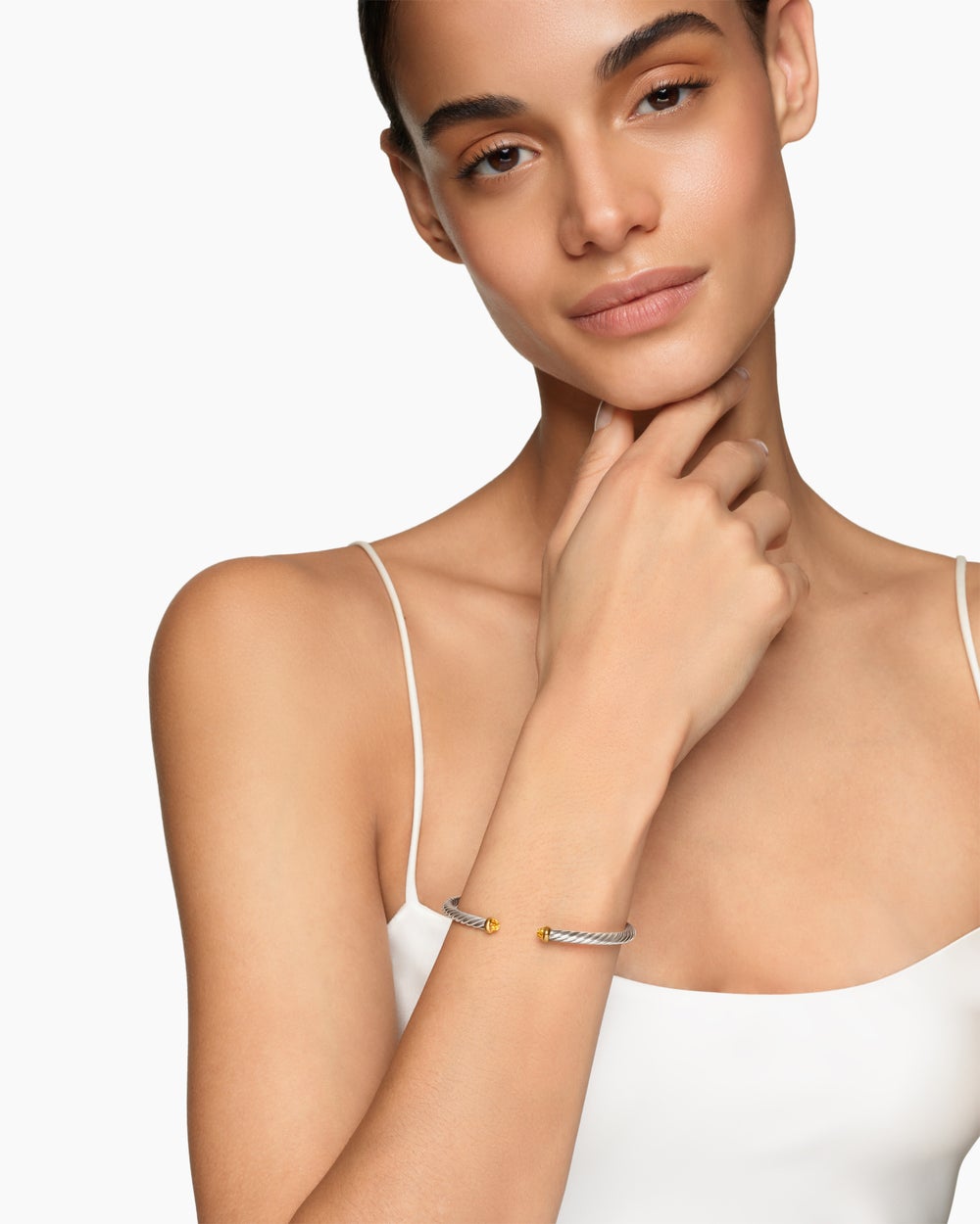 Womens Cable Flex Bracelet in Sterling Silver with 14K Yellow Gold, 4mm