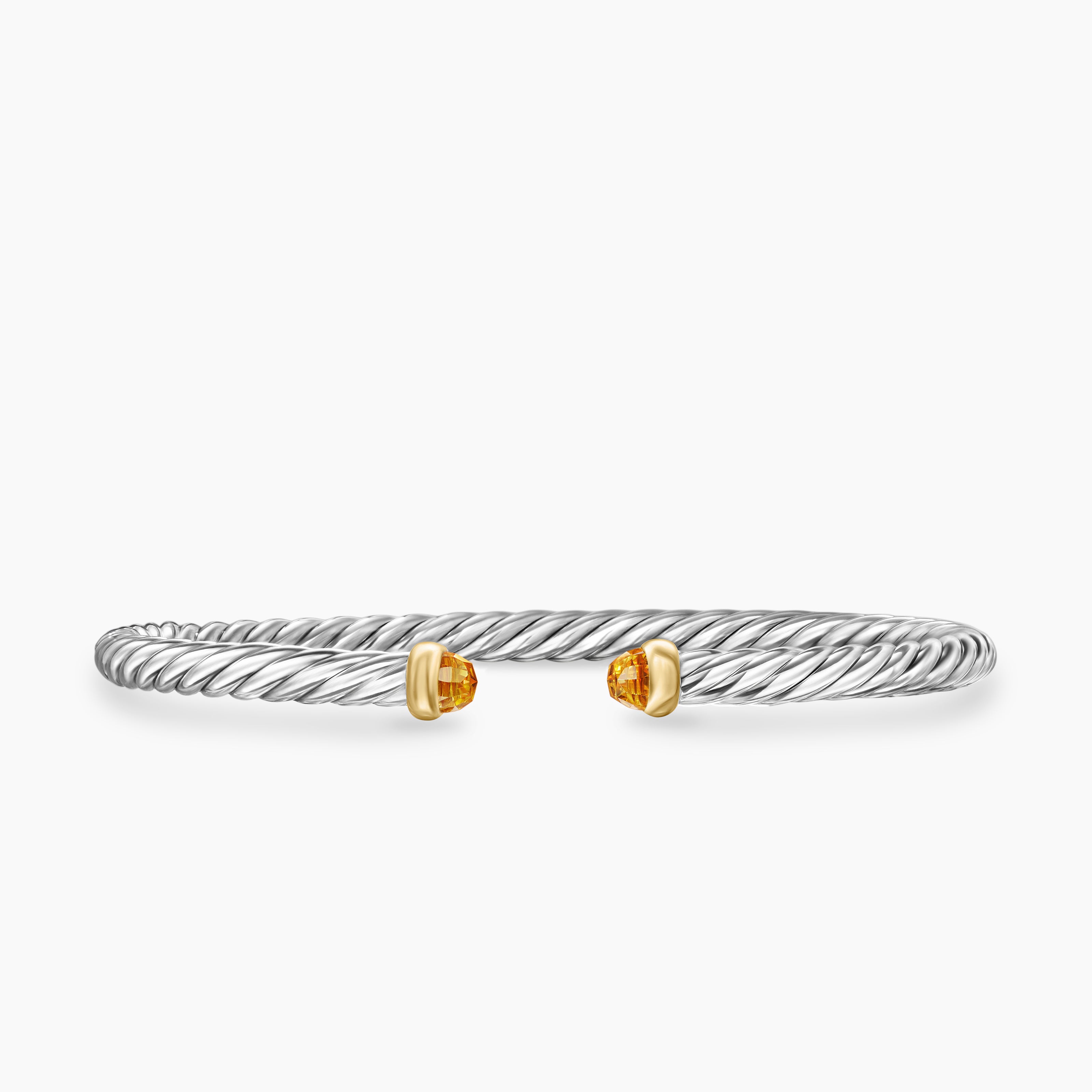 Womens Cable Flex&reg; Bracelet in Sterling Silver with 14K Yellow Gold and Citrine, 4mm