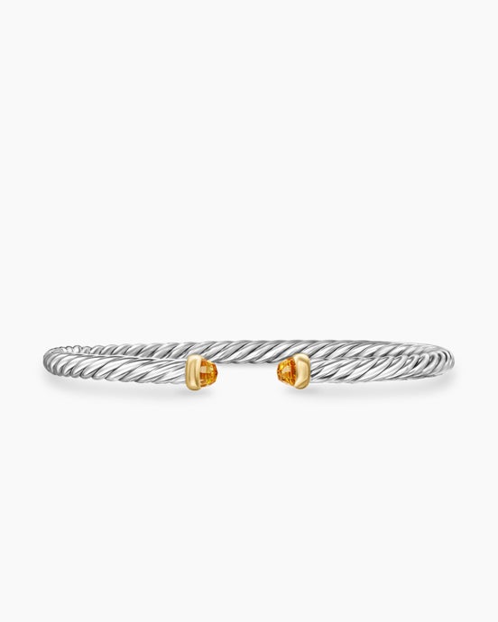 Cable Flex® Bracelet in Sterling Silver with 14ct Yellow Gold and Citrine, 4mm