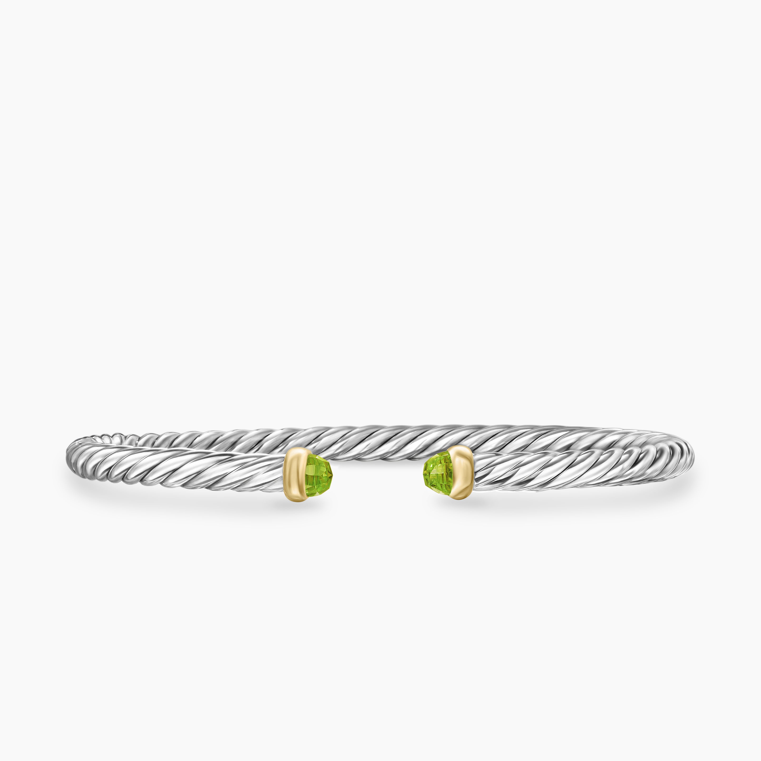 Womens Cable Flex Bracelet in Sterling Silver with 14K Yellow Gold, 4mm