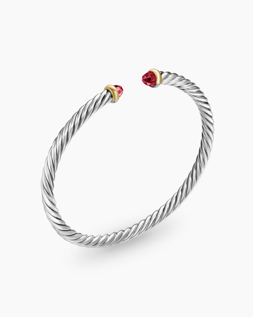 Womens Cable Flex Bracelet in Sterling Silver with 14K Yellow Gold, 4mm