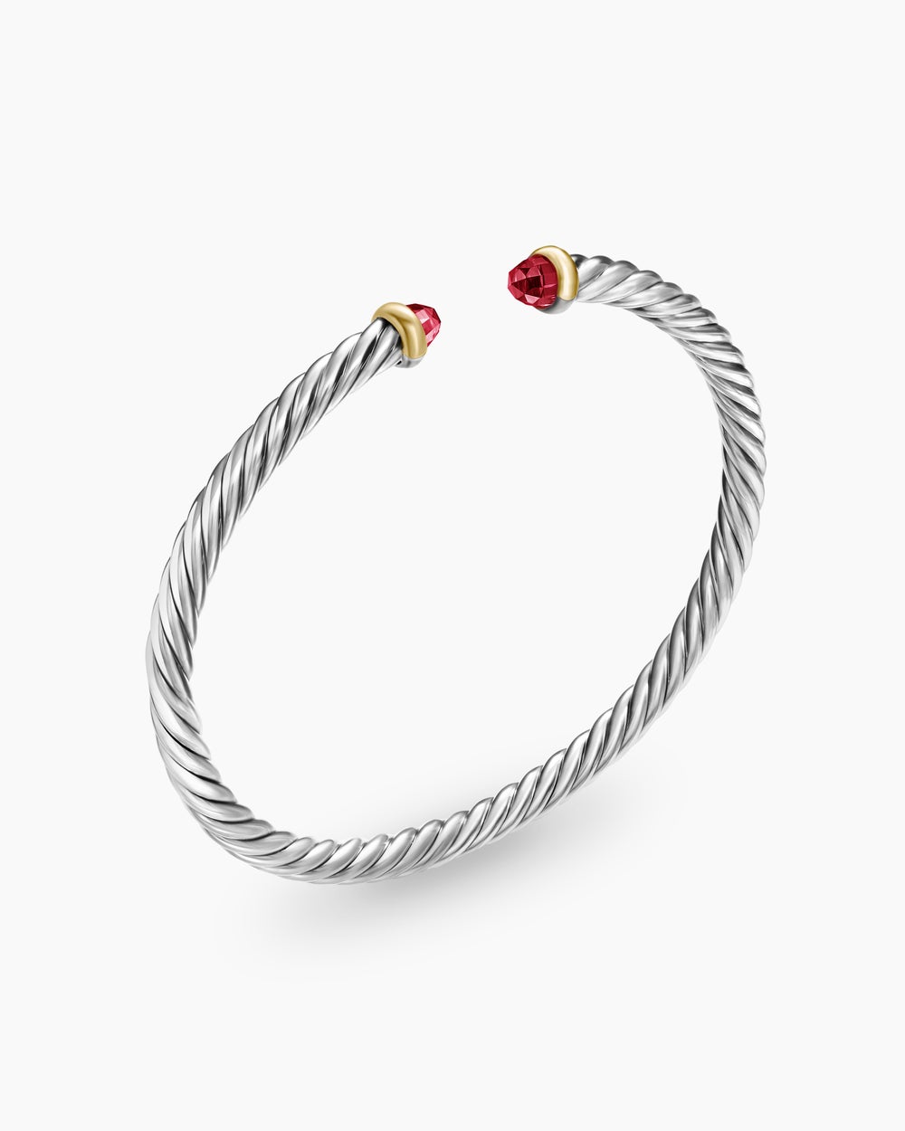Womens Cable Flex Bracelet in Sterling Silver with 14K Yellow Gold, 4mm
